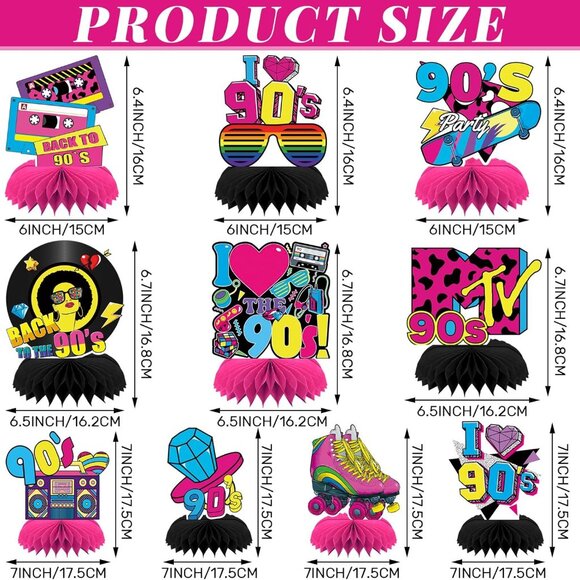 90's Y2K Retro Style Party Decoration Kit NEW SEALED MTV Standee Centrepieces - Picture 2 of 4